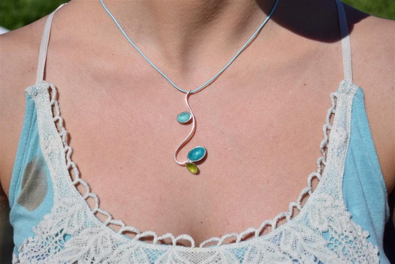 Teal Pendant Sterling Silver Pendant Geometric Necklace Oval Drops Giampouras Drop Necklace Enamel Pendant Minimal Pendant