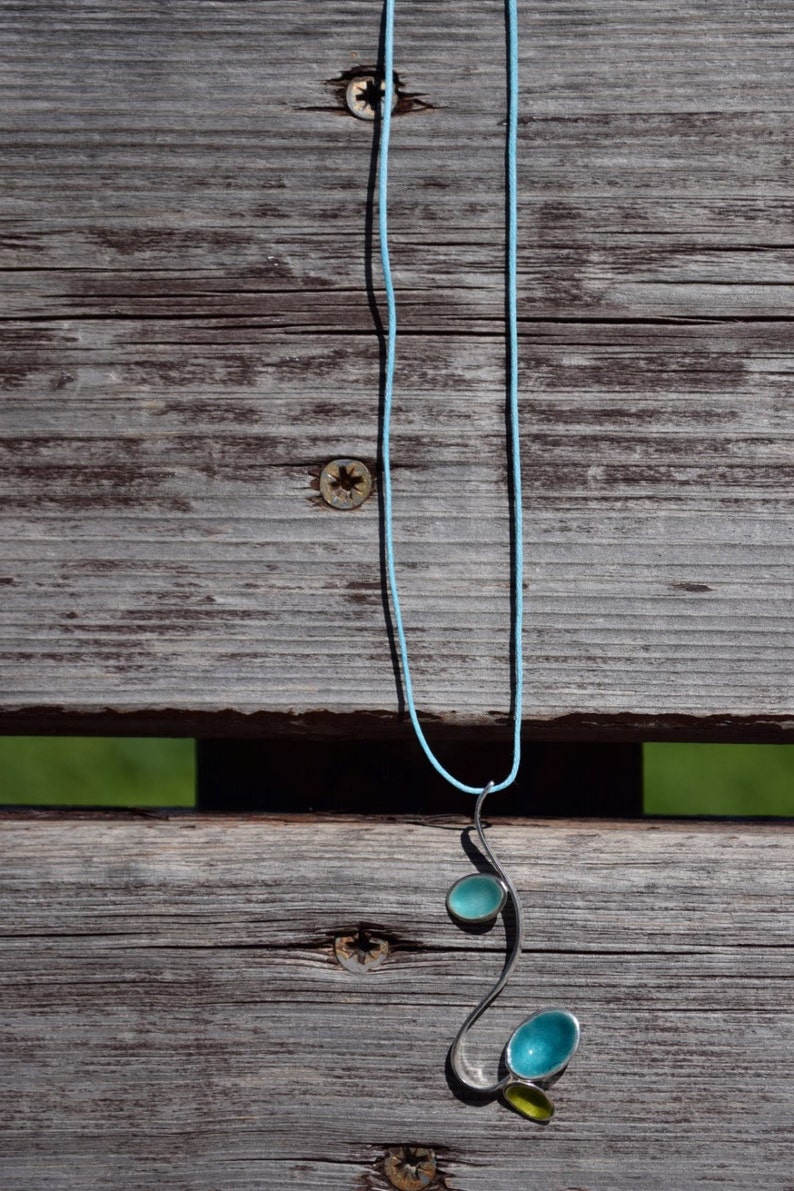 Teal Pendant Sterling Silver Pendant Geometric Necklace Oval Drops Giampouras Drop Necklace Enamel Pendant Minimal Pendant