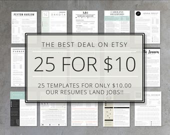 Resume Template Bundle | 25 Pack of Etsy's Top Selling Resume Templates | Resume, Cover Letter, Thank You, References | Instant Download
