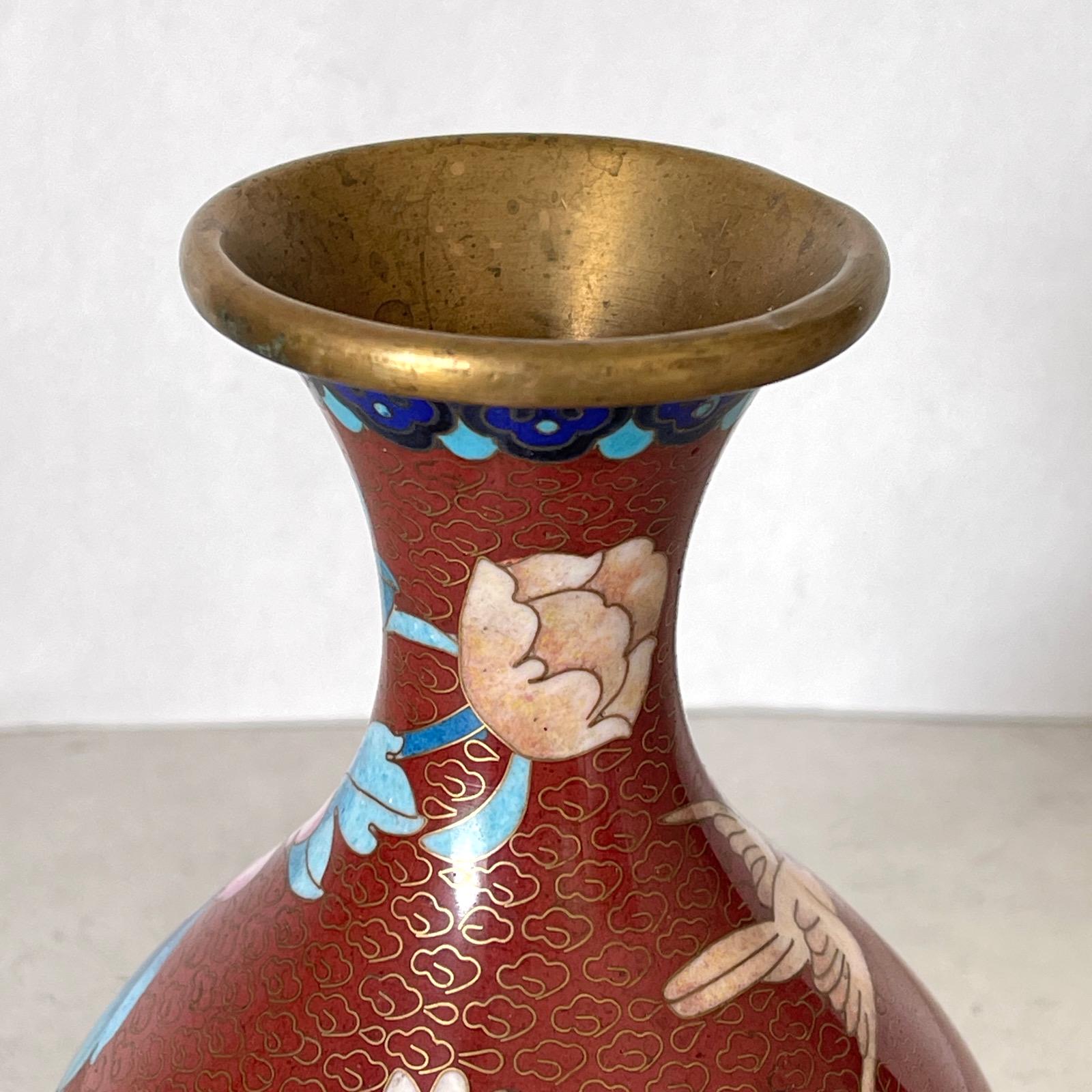 真鍮　七宝焼　花瓶⭐︎ ヴィンテージ七宝焼き花瓶：真鍮にエナメル、花と鳥のモチーフ - Etsy 日本
