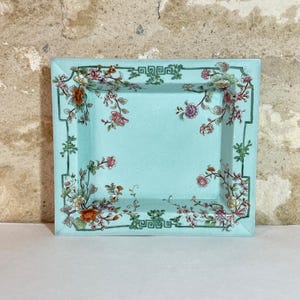 Prato de enfeites florais vintage pintados à mão: bandeja de porcelana assinada