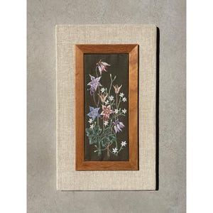 Vintage Blumen Stickerei Wandbehang: Skandinavische 60er 70er Jahre Leinenkunst