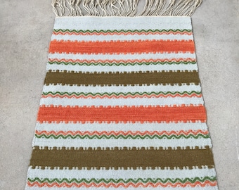 Swedish Woven Wool Tablerunner: Vintage Scandinavian Striped Decor