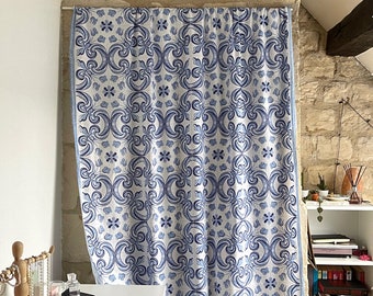 French Vintage Cotton Fabric Set: Blue Floral Cottage Style