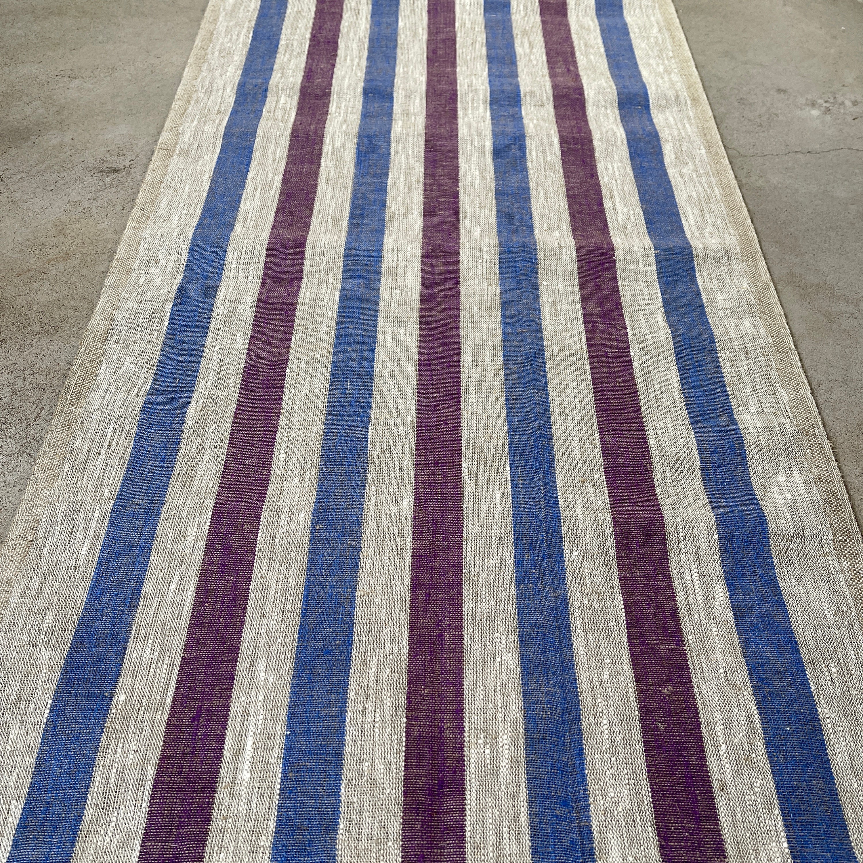 Superbe Tablerunner Tissé/Vintage Scandinave Textile Suédois Lin Rustique Cottage Rayé Tissé à La Ma