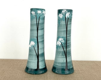 Vases Art Déco vintage en verre : arbre suédois peint à la main, Set de 2