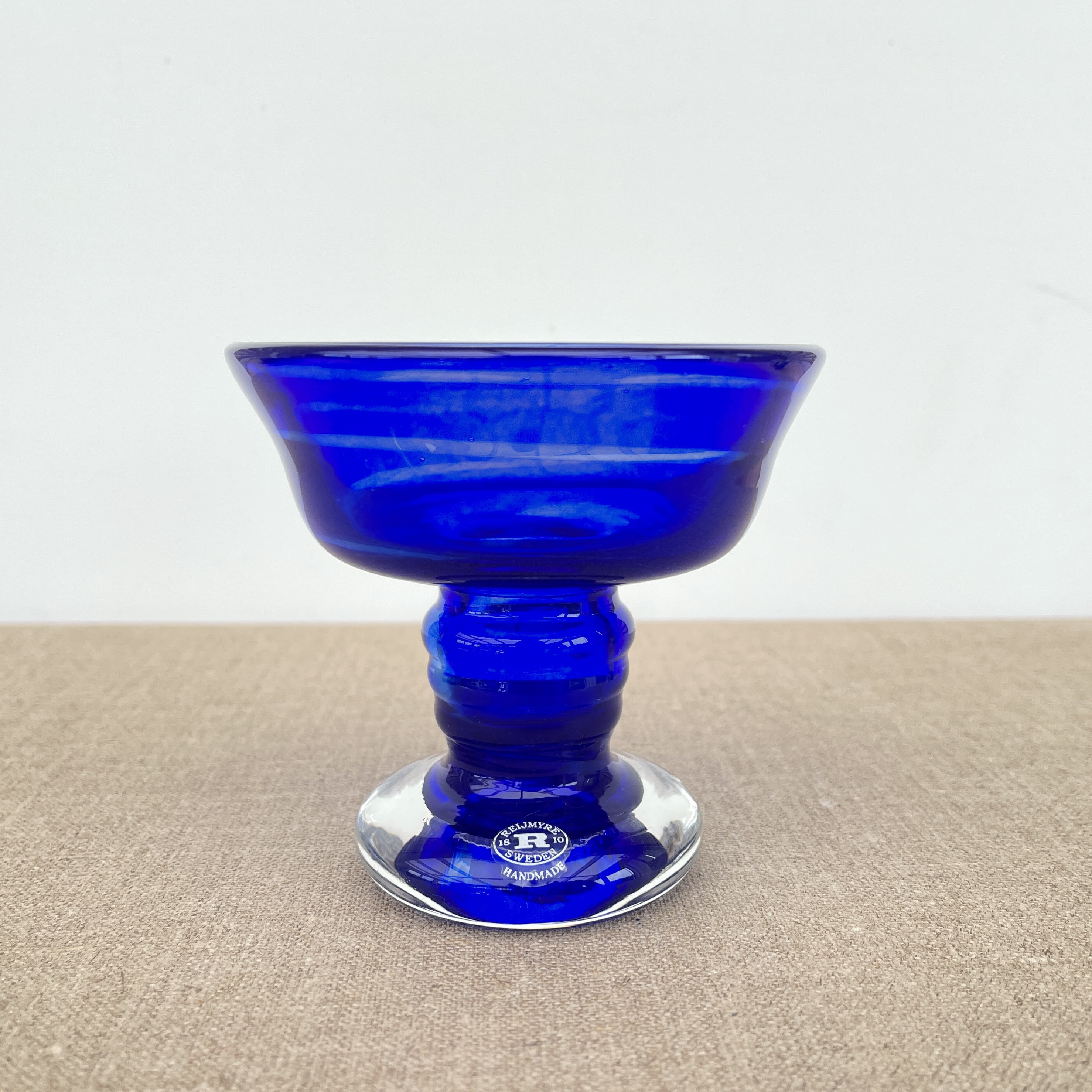 Bol en Verre Suédois/Bleu Verre d'art à Pied Vintage Décoration Intérieure Objet de Collection Reijm