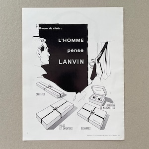 ORIGINAL LANVIN Werbung / Vintage Zeitschriftenseite / Sammlerstück / Mid Century / Wanddekor / Wandkunst / altes Papier / Adv Poster / französische Mode