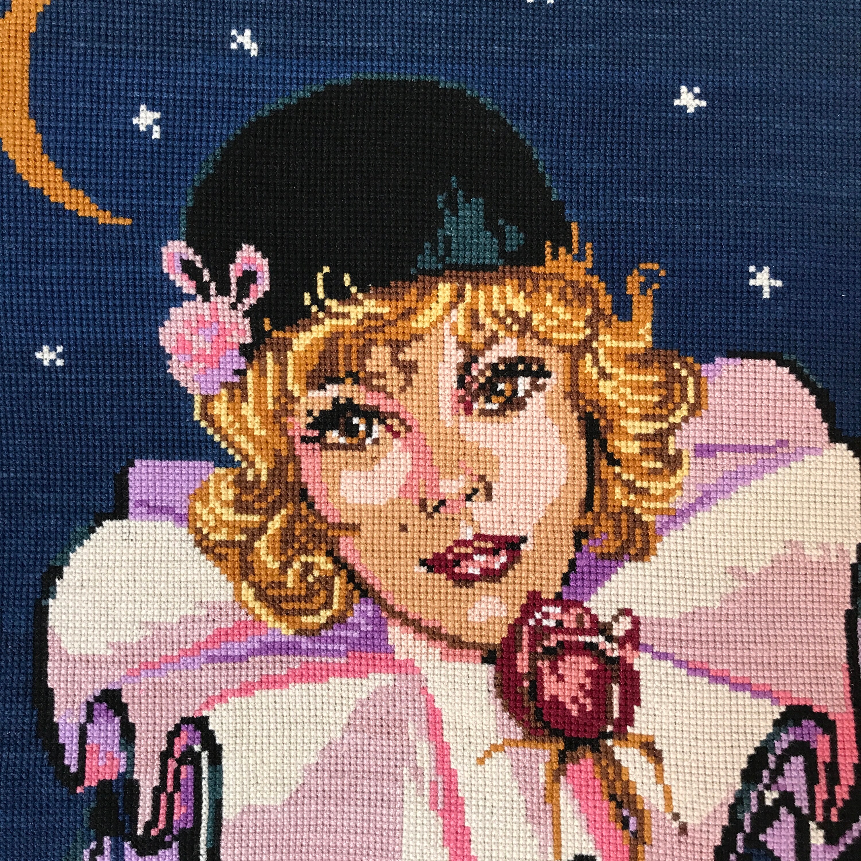 Vintage Completed Needlepoint/Colombine Charly Clown Français Tapisserie Broderie de Toile Fournitur