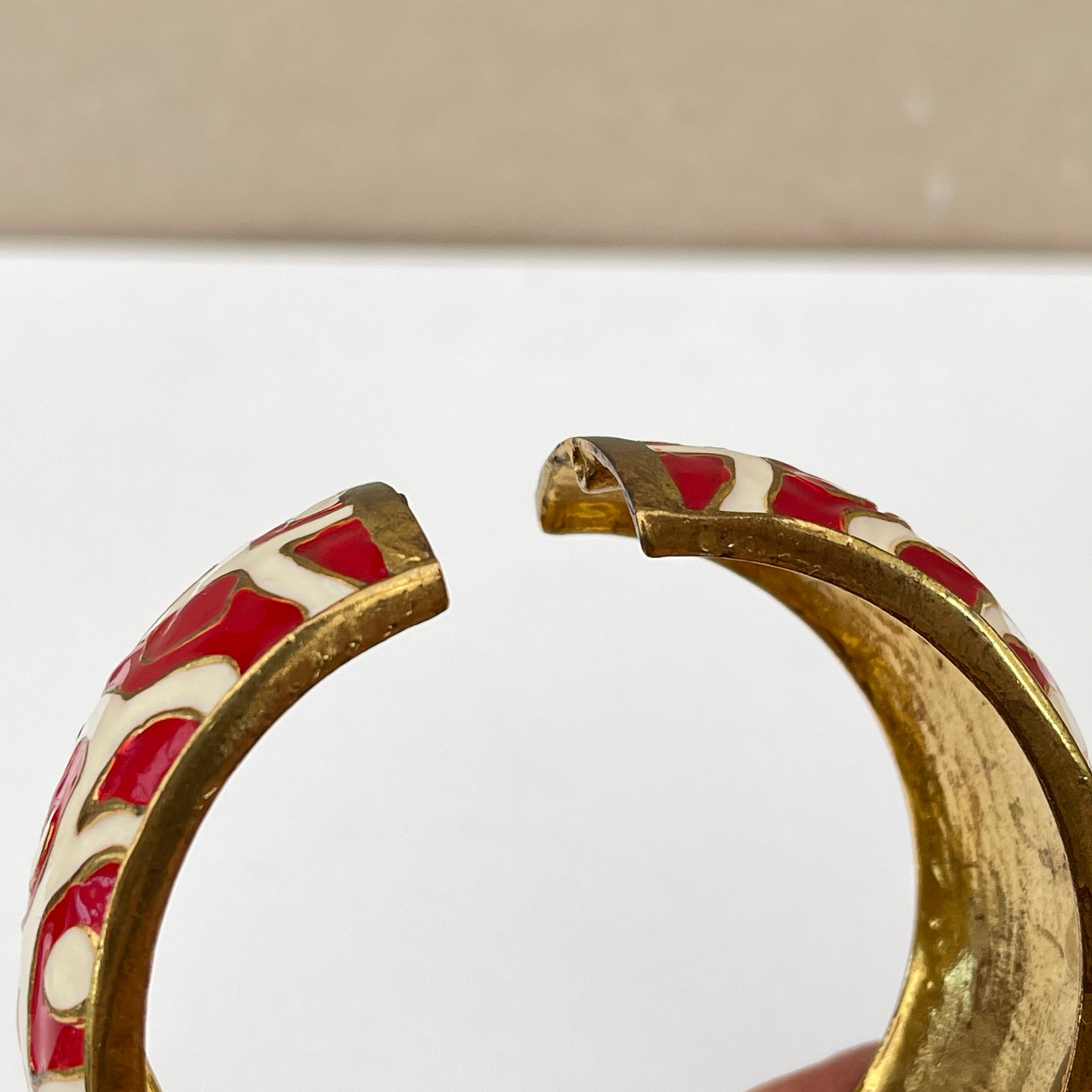 Hammered Gold & Cream Enamel Circle Link Bracelet, 1980s
