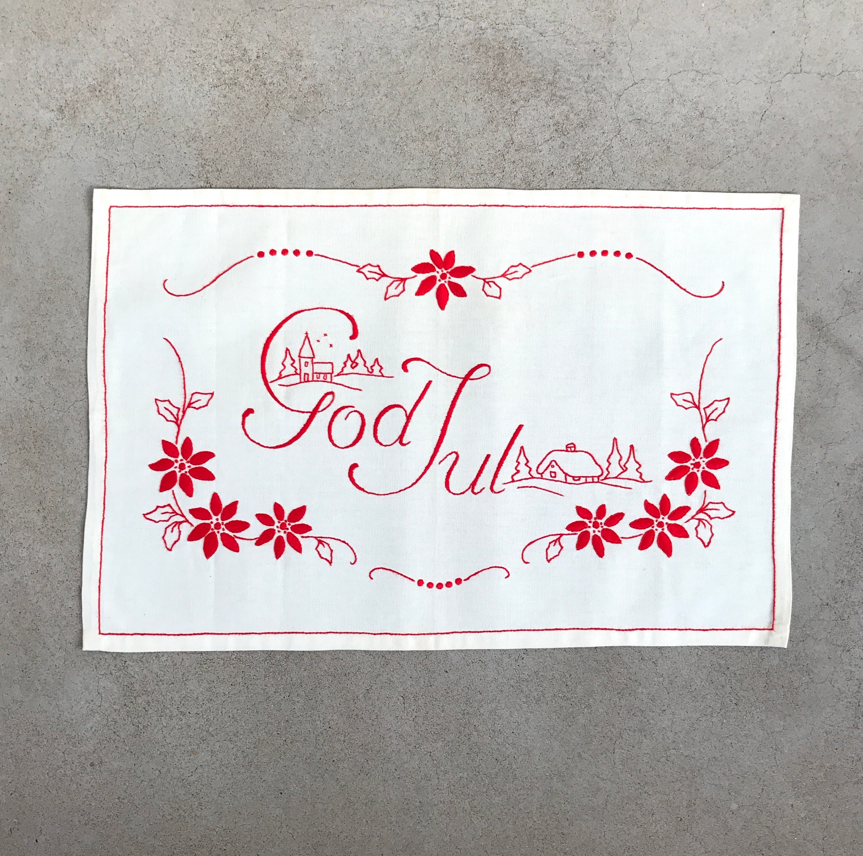 Tapisseries de Noël Suédois/Broderie Vintage Points Texte Fait A La Main God Jul Décoration Murale W