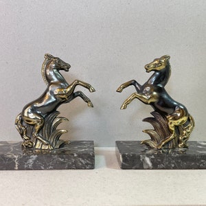 FRENCH BOOK ENDS / Horses / Bookshelf decor / Marble book ends / French vintage / Office decor