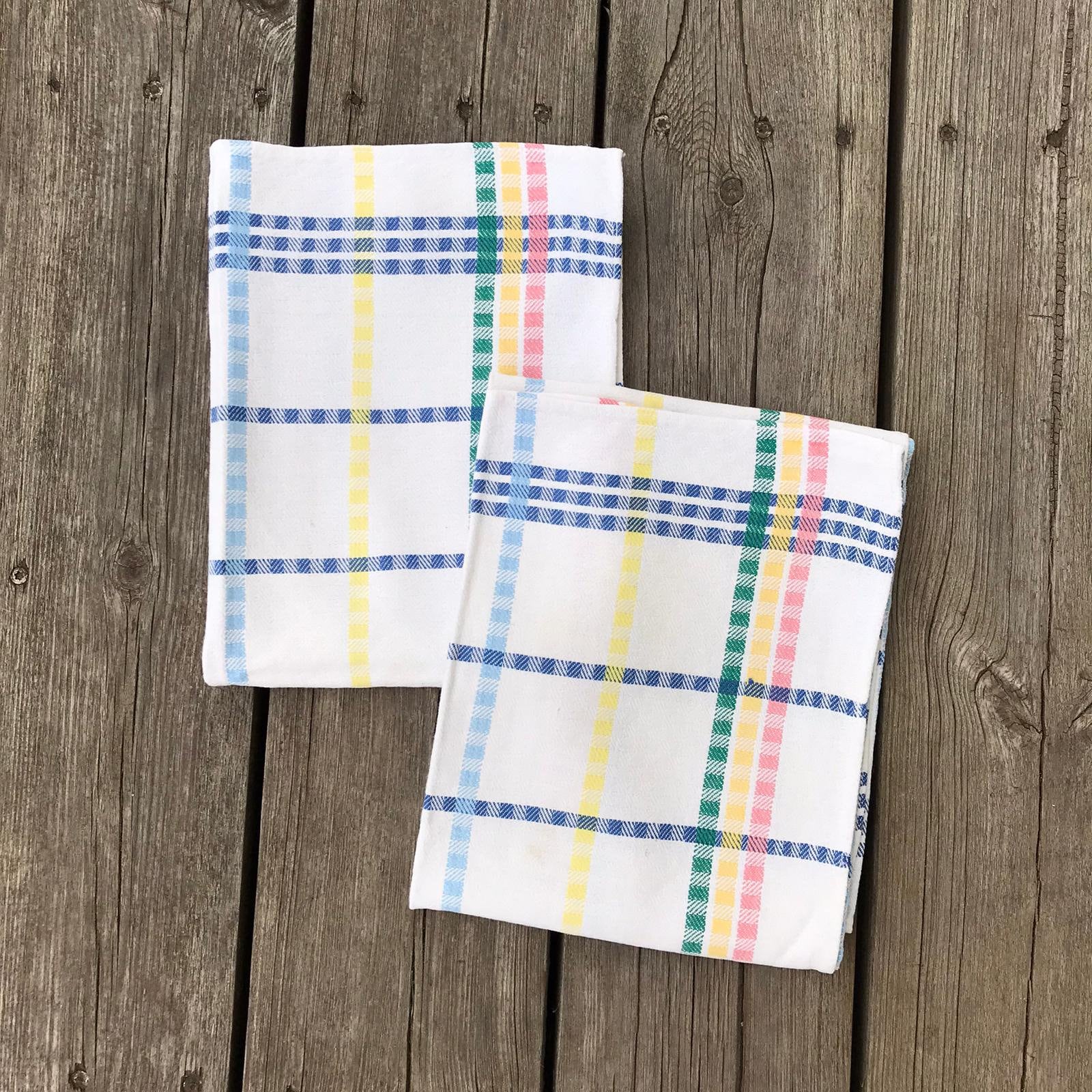 Swedish Vintage Towels/Linge Vintage Serviette de Cuisine Checkered Ferme Chalet Campagne Blanc Déco