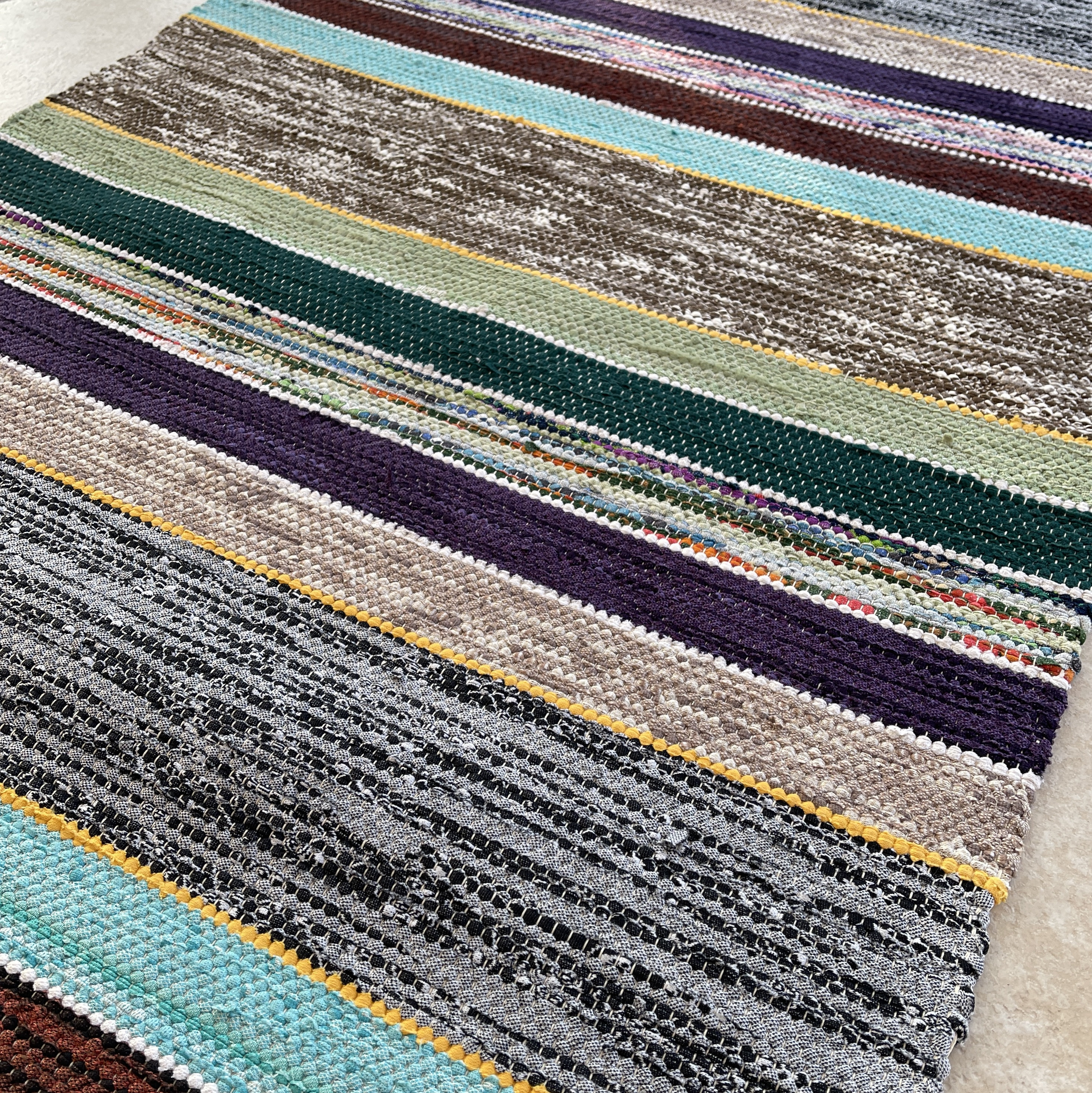 ZOVSON ヴィンテージ ストライプ ランドリー フロアランナー ラグ 農家 洗面所 マット バスルームラグ 浴室 浴槽 ヴィンテージスウェーデンラグラグ：手織りのストライプ柄フロア