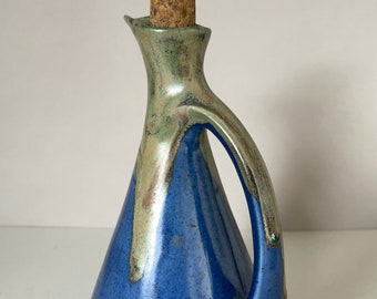 Vintage Denbac Art Deco Ceramic Jug: French Blue Glazed Pitcher