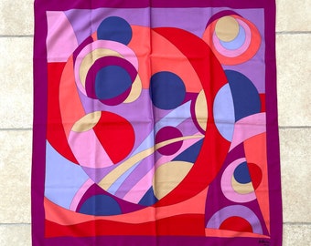 FRENCH VINTAGE SCARF / Retro scarf / Mid century / 50s 60s 70s / Accessoires / Vintage clothing / Geometric / Red Purple / Patricia Paris