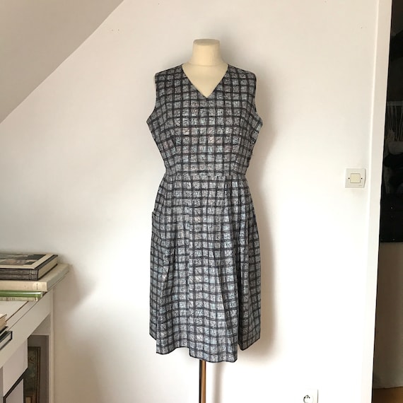 FRENCH VINTAGE DRESS 50s 60s Retro Dress Cotton Handmade