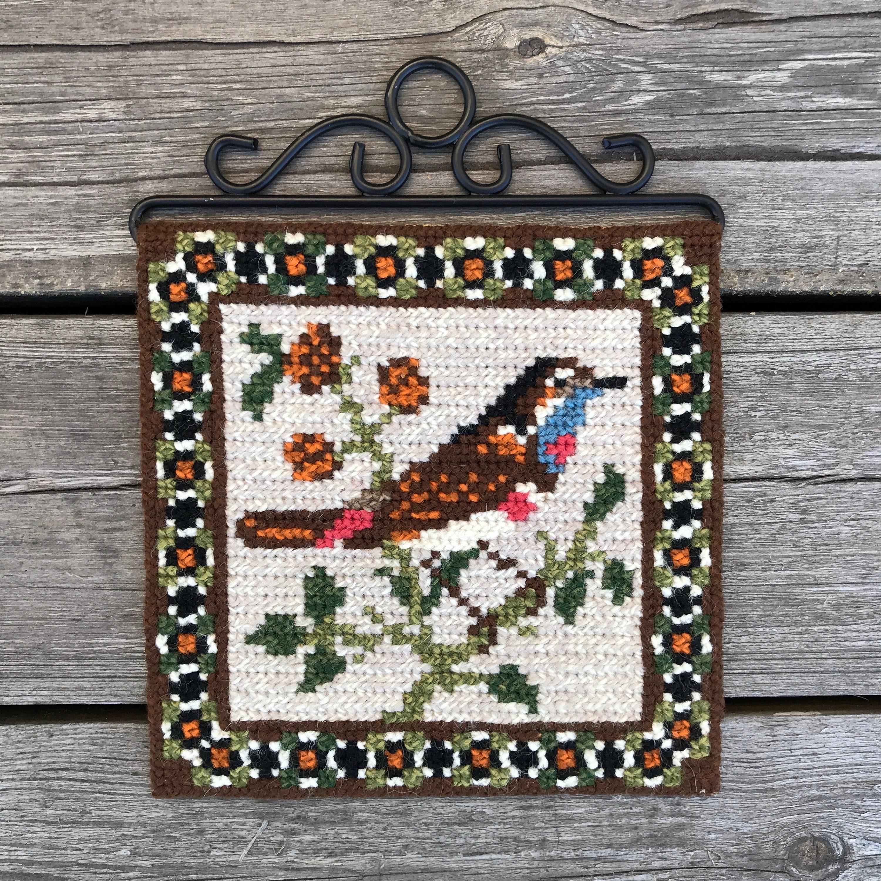 Suédoise Vintage Tapisserie Tenture Murale à La Main Fait, Vintage, Scandinave/Laine Oiseau Des Anné