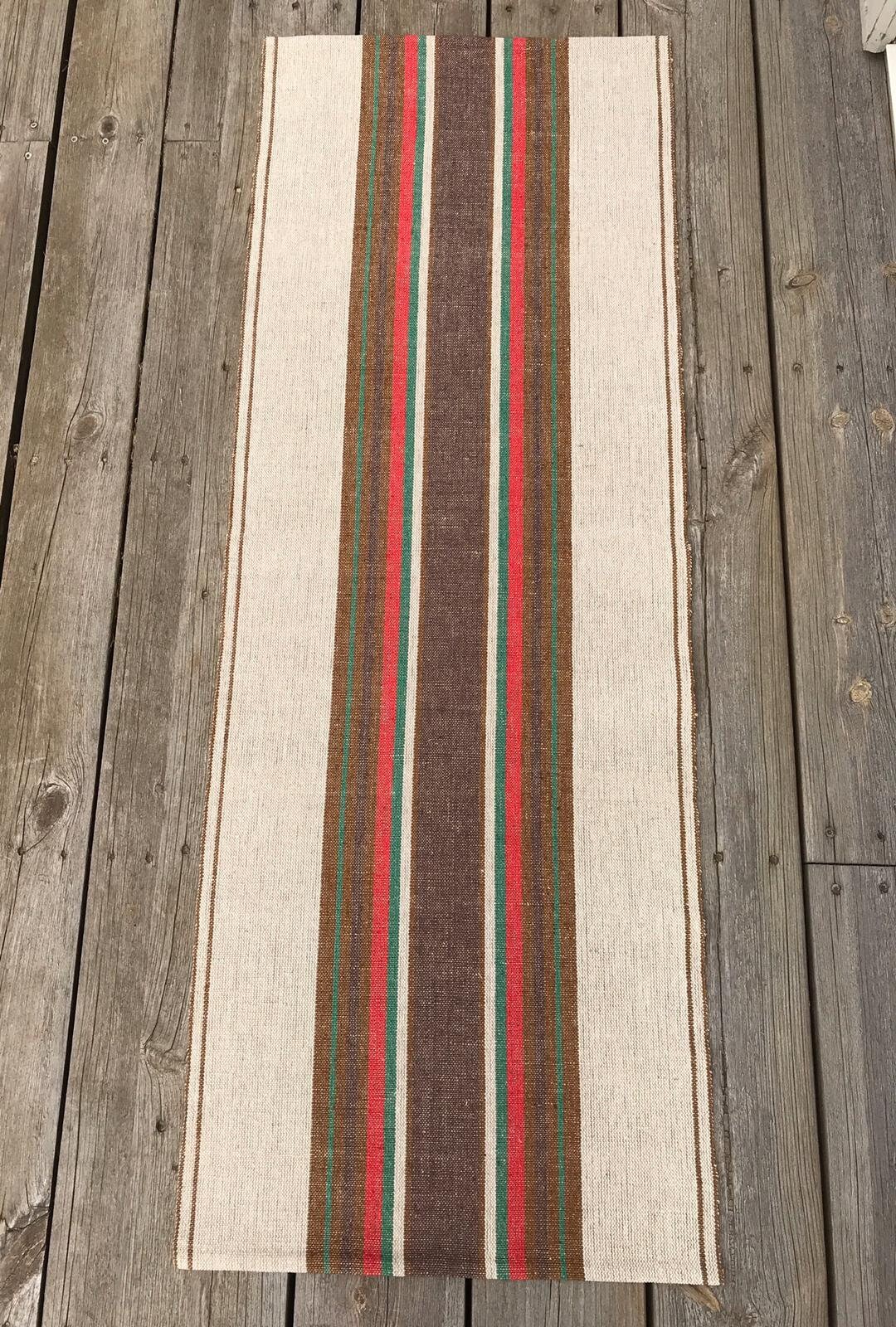 Swedish Woven Tablerunner/Cloth Vintage Scandinavian Swedish Design Linen Stripes Rustic Cottage Bei