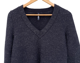 Vintage Saint James Wolle Pullover: Französischer Blauer Pullover mit V-Ausschnitt