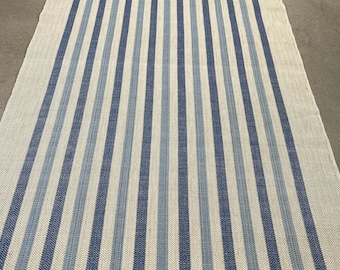 STUNNING WOVEN TABLECLOTH / Vintage / Scandinavian / Swedish textile / Linen / Rustic / Cottage style / Striped / Hand woven / Beige brown
