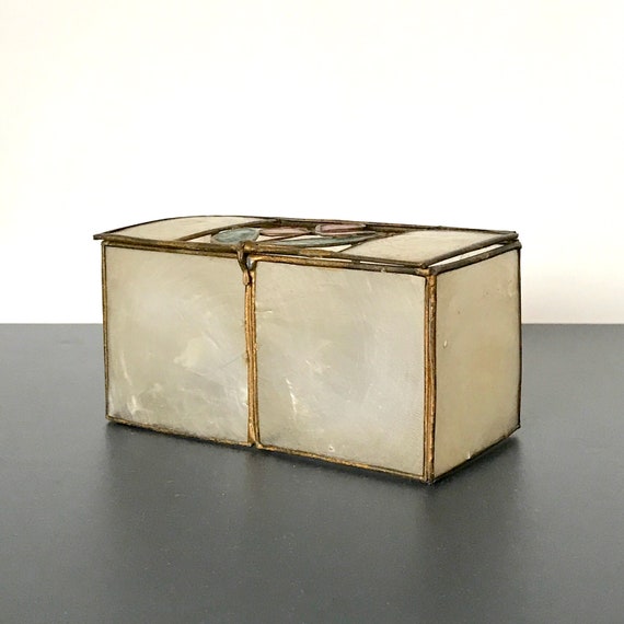 VINTAGE JEWELRY BOX / Mother of pearl shell / Bra… - image 3