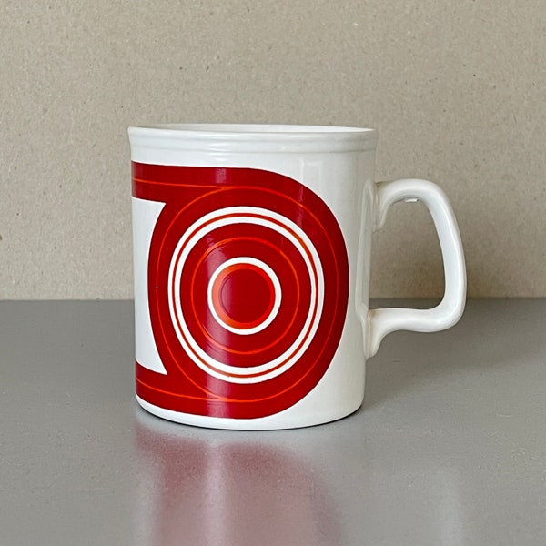 STAFFORDSHIRE RETRO MUG / 60s 70s / English vintage / Collectible / White Red / Pop art style / Coffee tea cup / Made in England