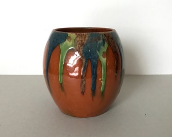 VINTAGE CERAMIC VASE / Made in Belgium / Brown / Green / Retro vase / Glazed / Flower vase / Centerpiece / Pottery