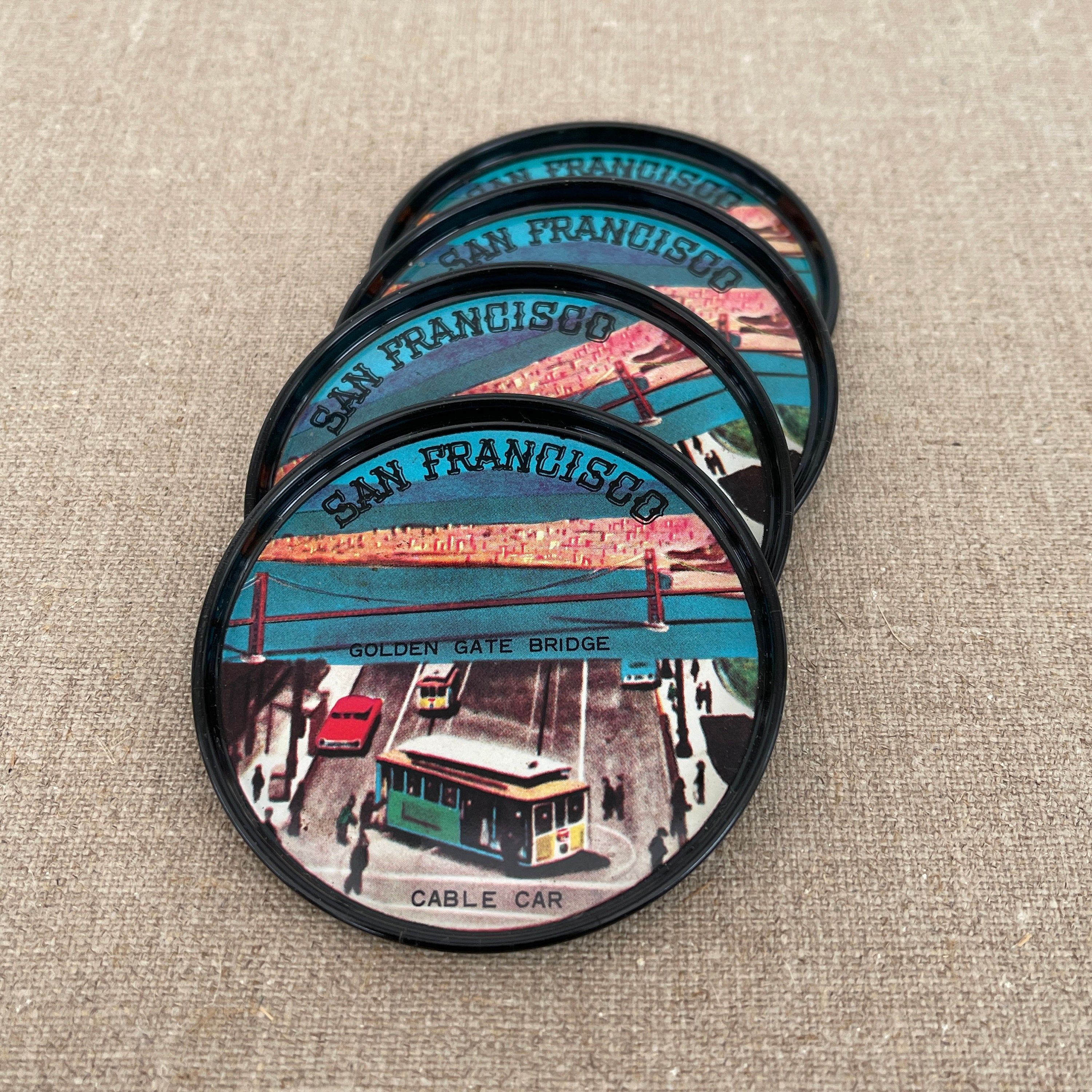 Japanese Vintage Coasters/Set de 4 Métal Années 60 70 Drinkware Bar Rétro Objet Collection San Franc