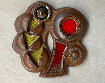 Vintage Noomi Backhausen Stoneware Wall Plaque: Søholm Denmark, Retro Floral