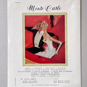 ORIGINAL FRANZÖSISCH AD / Vintage Magazin Seite / Sammlerstück / Mid Century / Wand-Dekor / Wandkunst / Altes Papier / Adv Poster / Monte Carlo