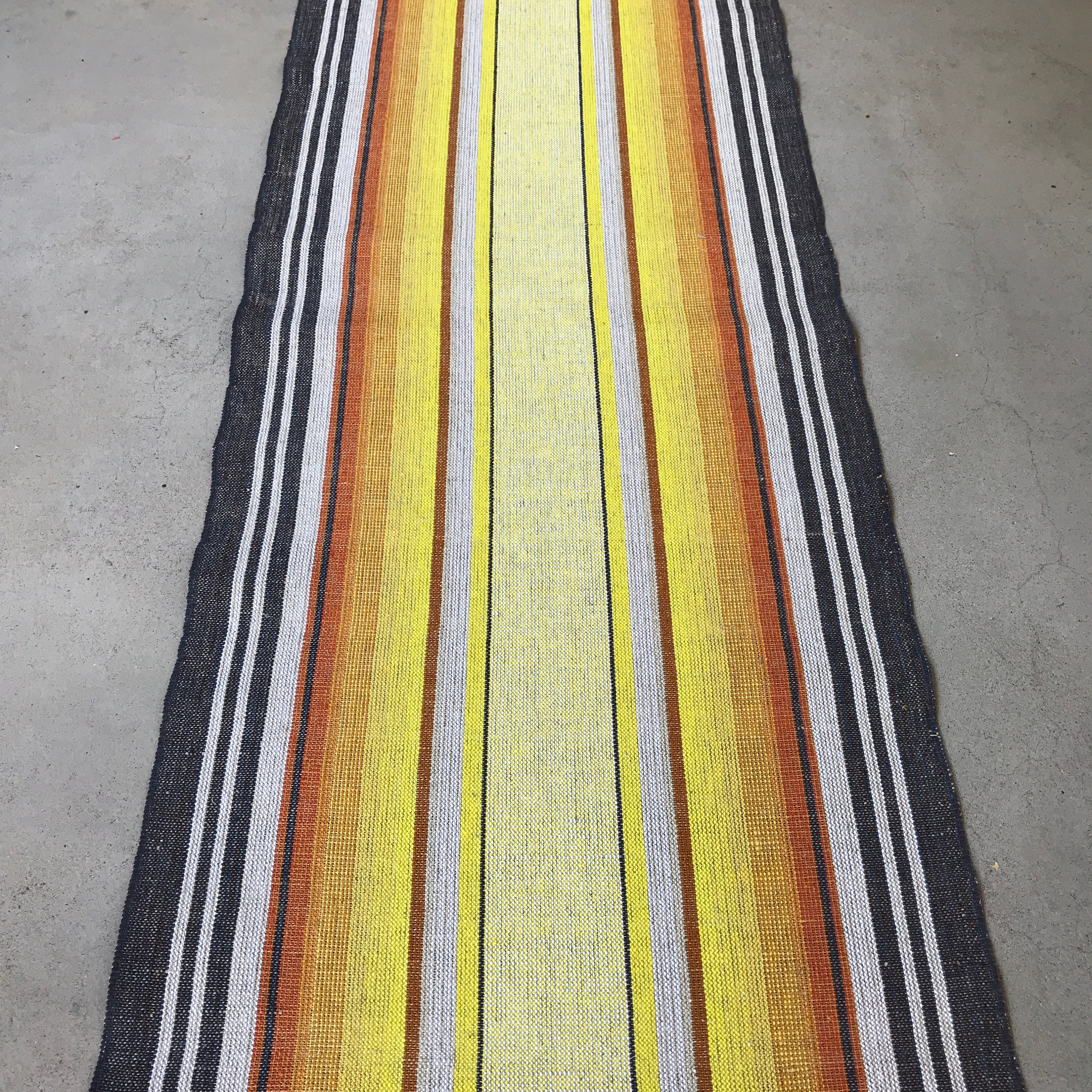 Swedish Woven Tablerunner/Tablecloth Vintage Scandinavian Textile Cotton Lin Yellow Orange Beige Blu