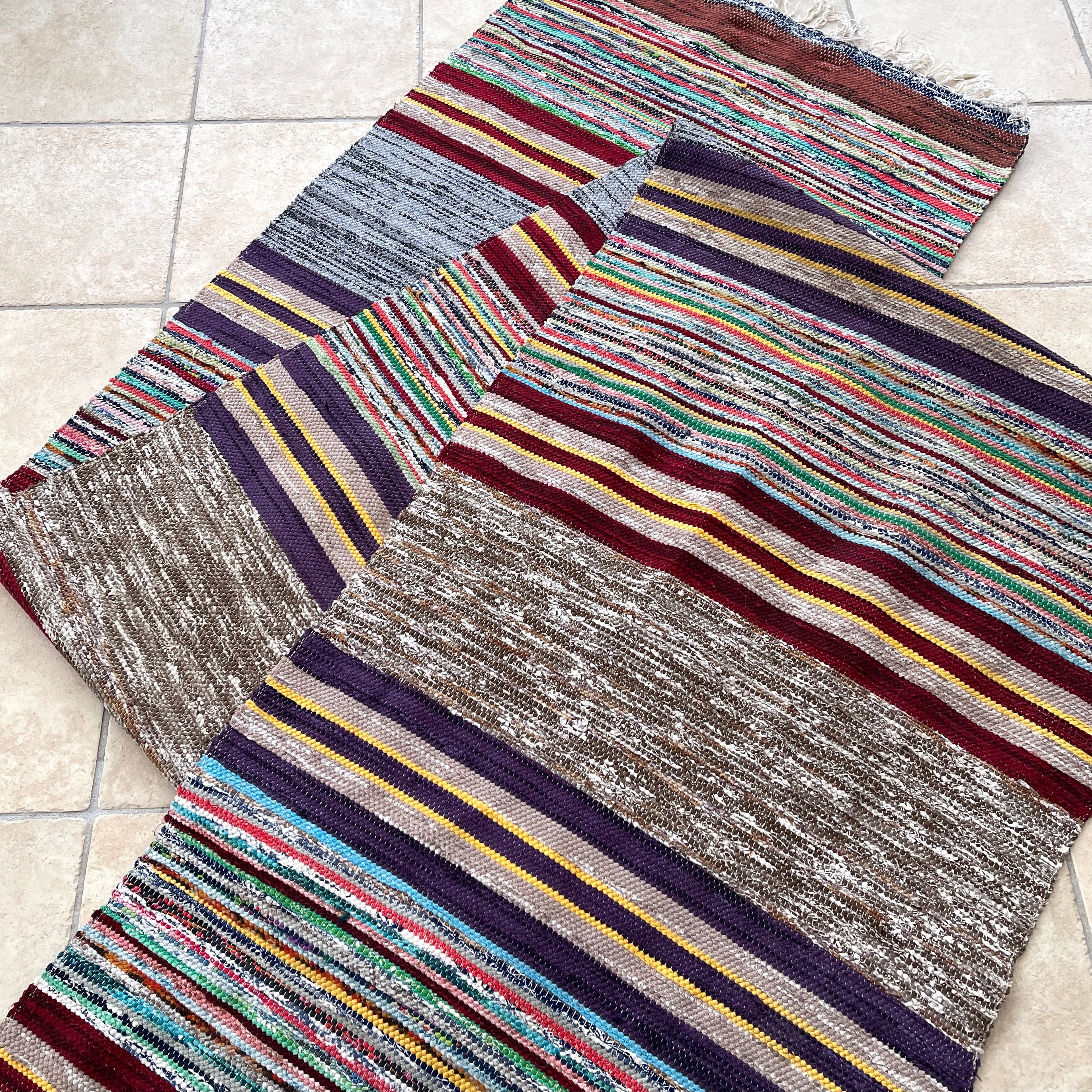 SWEDISH RAG RUG / Vintage Floor Runner / Striped / Hand SWEDISH RAG RUG / Vintage Floor Runner / Striped / Hand