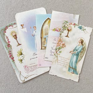 CARTÕES RELIGIOSOS FRANCESES / Conjunto de 5 / Cartões de comunhão de lembrança vintage / Católicos / Marcadores de página / Sagrados / Diário de lixo / Efêmeras / Coloridos