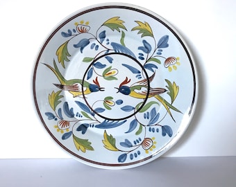 FRENCH FAIENCE PLATE / Handpainted / Pottery / Dish / Home decor plate / Clay / Glaze / Birds / Stoneware / Rustic decor / Country style