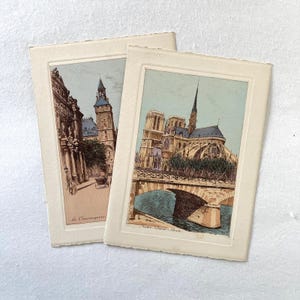 CARTÕES POSTAIS ANTIGOS FRANCESES / Conjunto de 2 / Cartão de Ano Novo de Paris / Ilustração / Shabby chic / Diário de objetos efêmeros / Notre Dame / Conciergerie