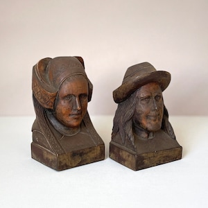 FRENCH VINTAGE BOOKENDS / One pair / Bookshelf decor / Book stand / Desk Office / Brown / Man and woman / Couple / Normany