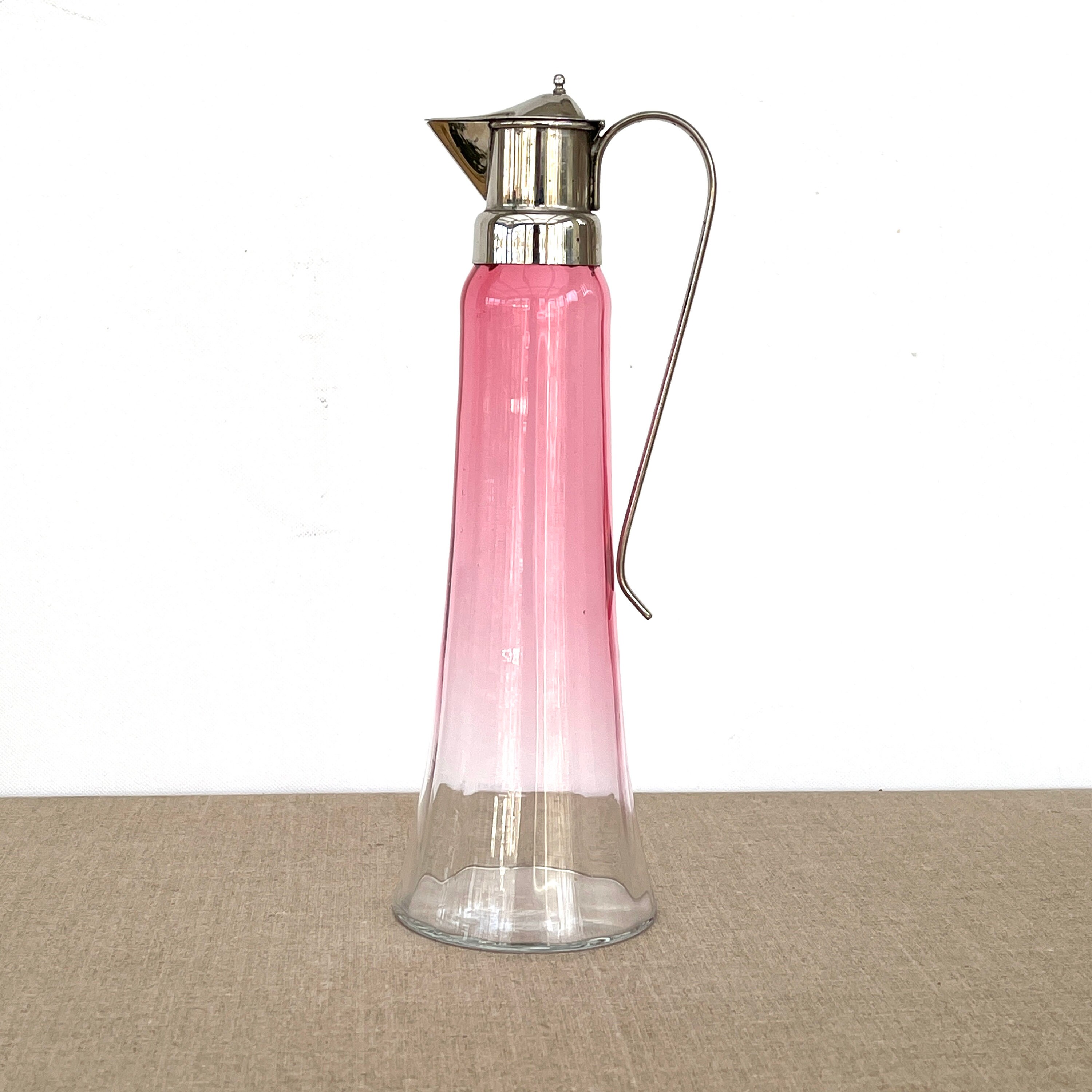 Pichet Art Déco/Carafe Métal Couleur Verre et Argent Rose en Suédois Art Nouveau 20S 30S