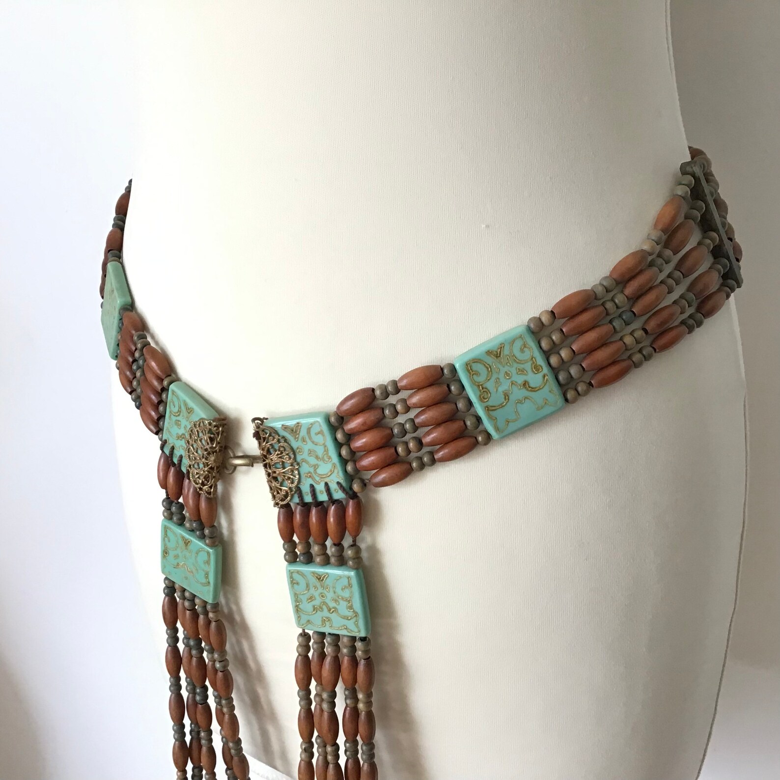 VINTAGE EGYPTIAN BELT / Costume belt / Brown Turquoise / Etsy