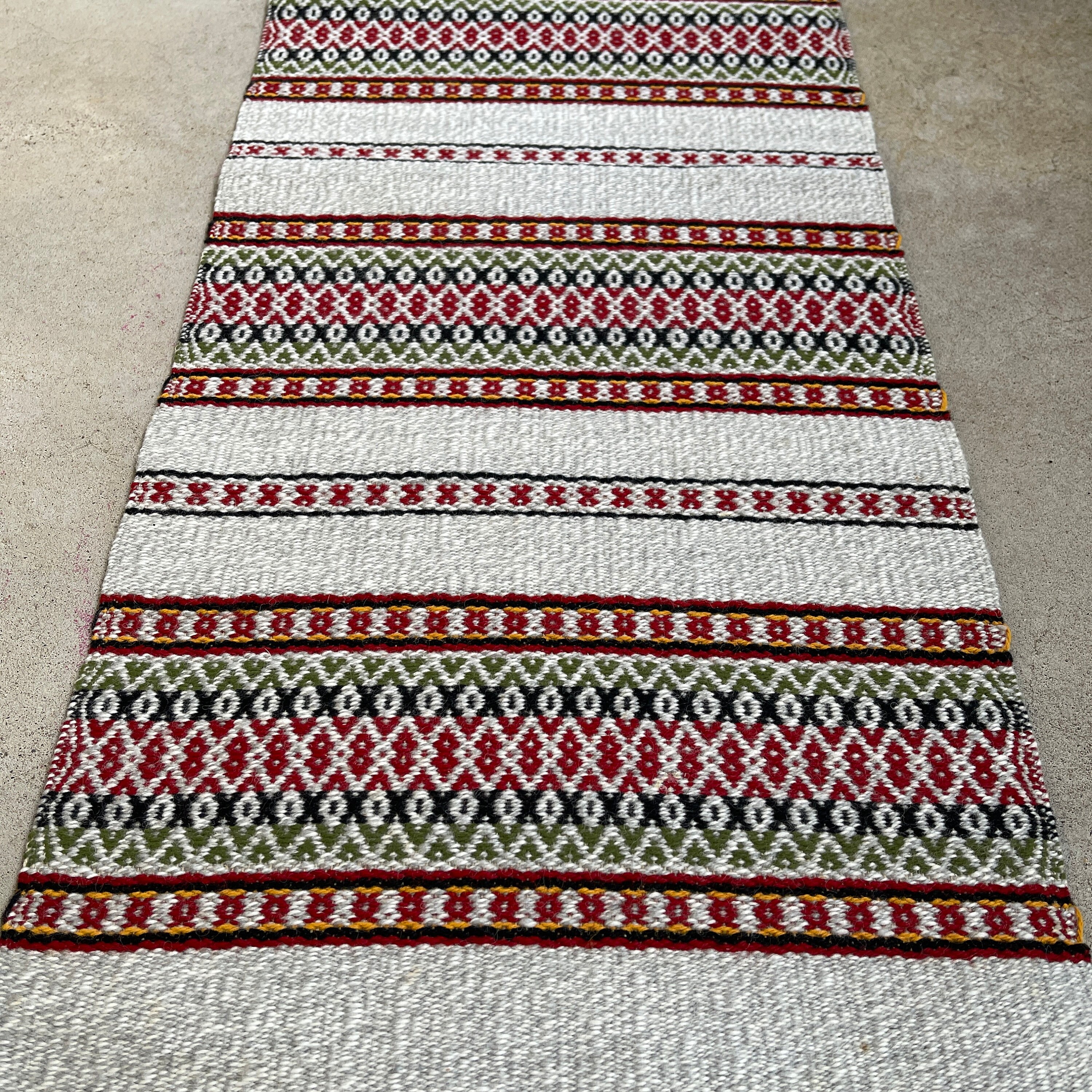 Tablerunner Vintage Suédois/Accrochage Mural Scandinave Textile Laine Gris Rouge Noir Rayé Rustique 
