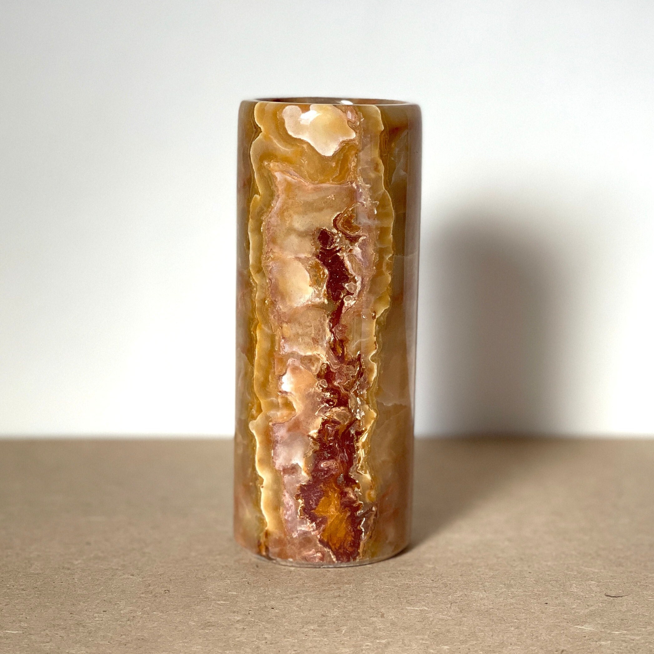 Vase en Marbre Vintage/Marron Beige Rustique Vase en Pierre Cylindre Rond Décoration Intérieure Styl