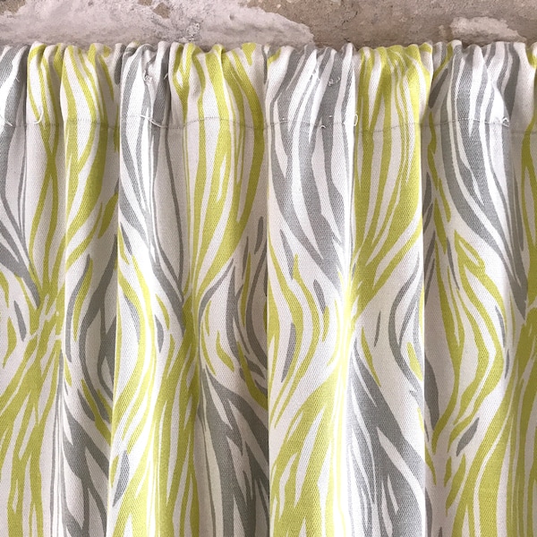 FRENCH VINTAGE CURTAIN / Drapery / Mid century / 50s / 60s / Cotton / Fabric / Interior design fabric / Gray / Yellow / Geometric pattern