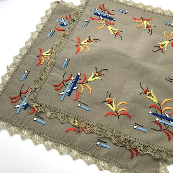 ヴィンテージフレンチテーブルクロス：ハンドメイド刺繍レース