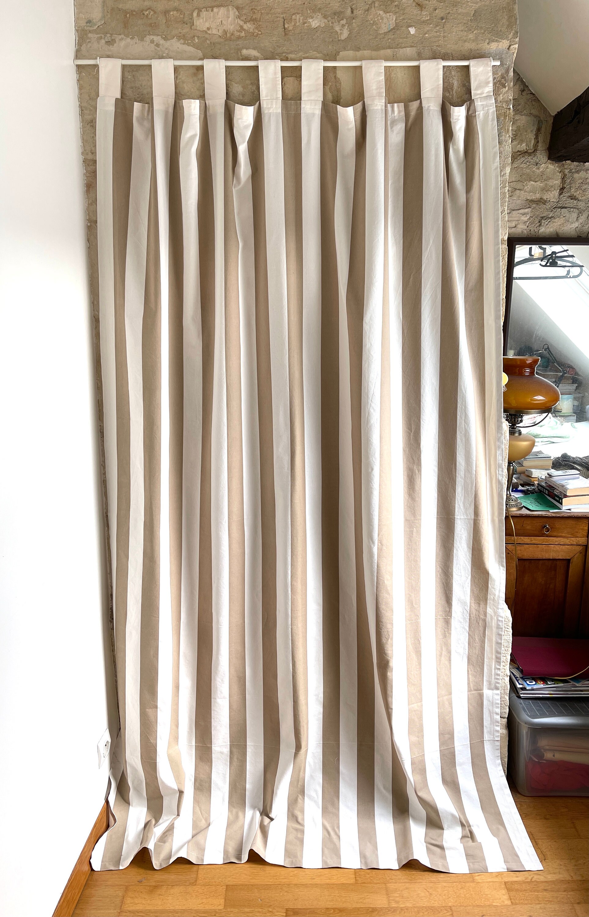 Swedish Vintage Curtain/Une Paire Draperies Rideaux de Panneaux Beige Blanc Style Marine Nautique Ma