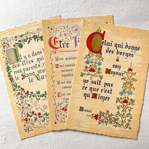 TABLEAUX POÈMES FRANÇAIS / Français vintage / Ensemble de 3 / Années 40 50 / Mots de sagesse / Proverbe / Spiritualité / Citation / Décoration d'intérieur / Créations artisanales en papier