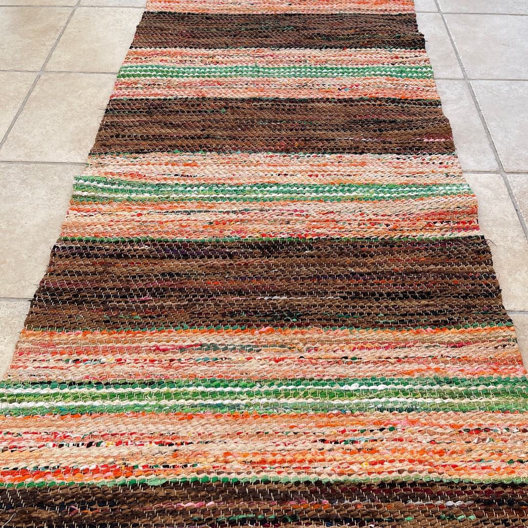 Vintage Swedish Rag Rug: Handwoven Striped Cotton Runner - Etsy
