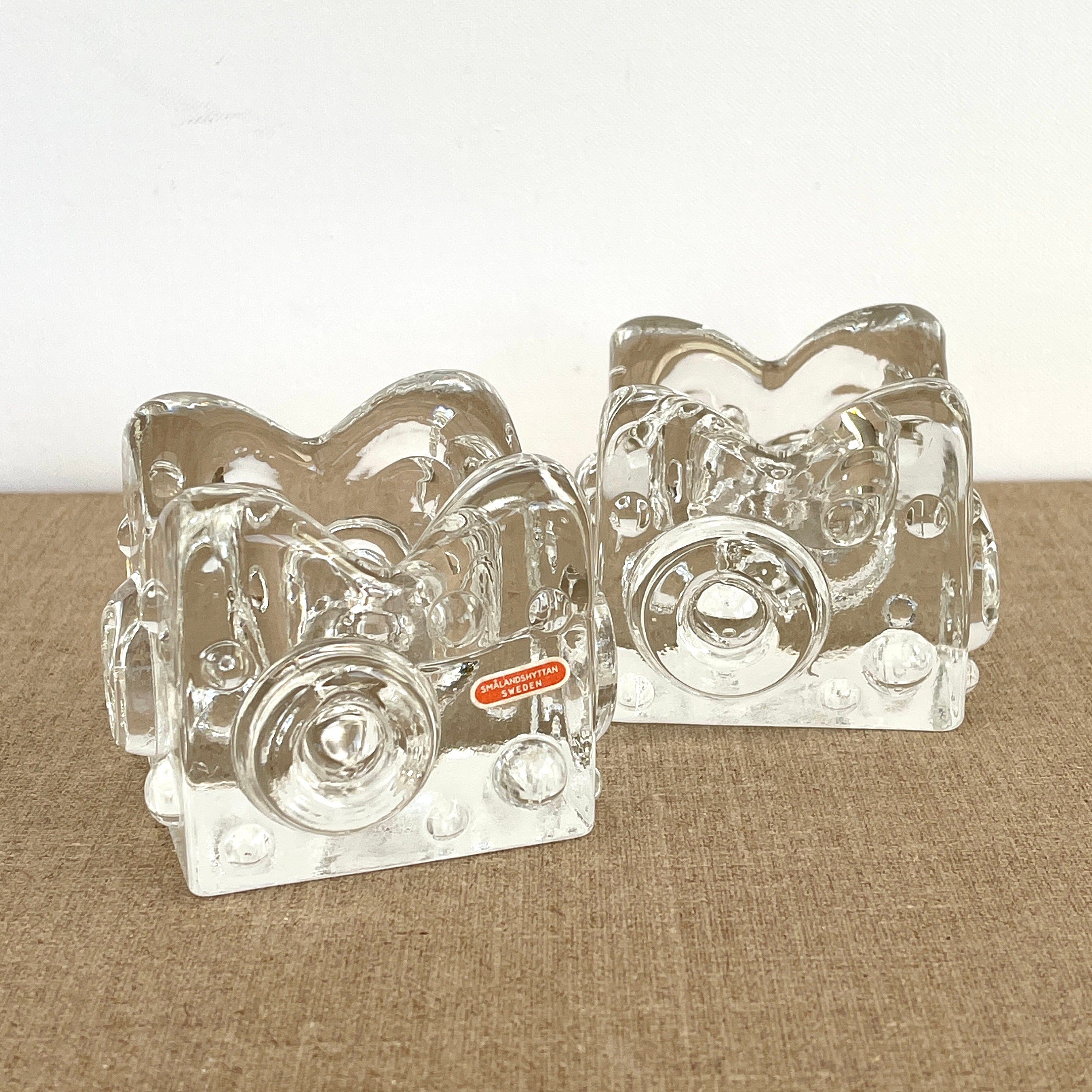 Bougeoirs en Cristal Suédois/Josef Schott Smalandshyttan Scandinave Années 60 Moderne Du Milieu Sièc