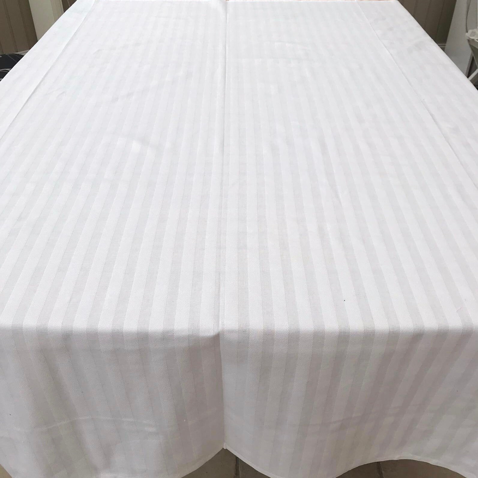 Superbe Nappe Suédoise/Scandinave Blanc Vintage Linge de Table Rayé Coton