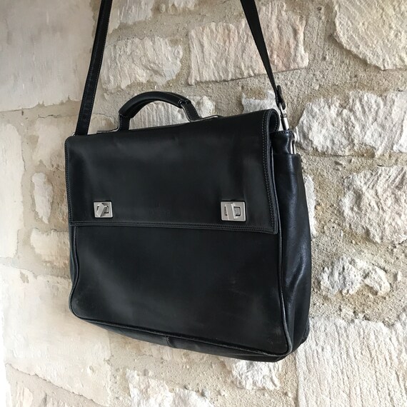 Sac Cartable En Cuir Authentique LE TANNEUR - Vintage, Noir, Porté Main Ou Bandoulière