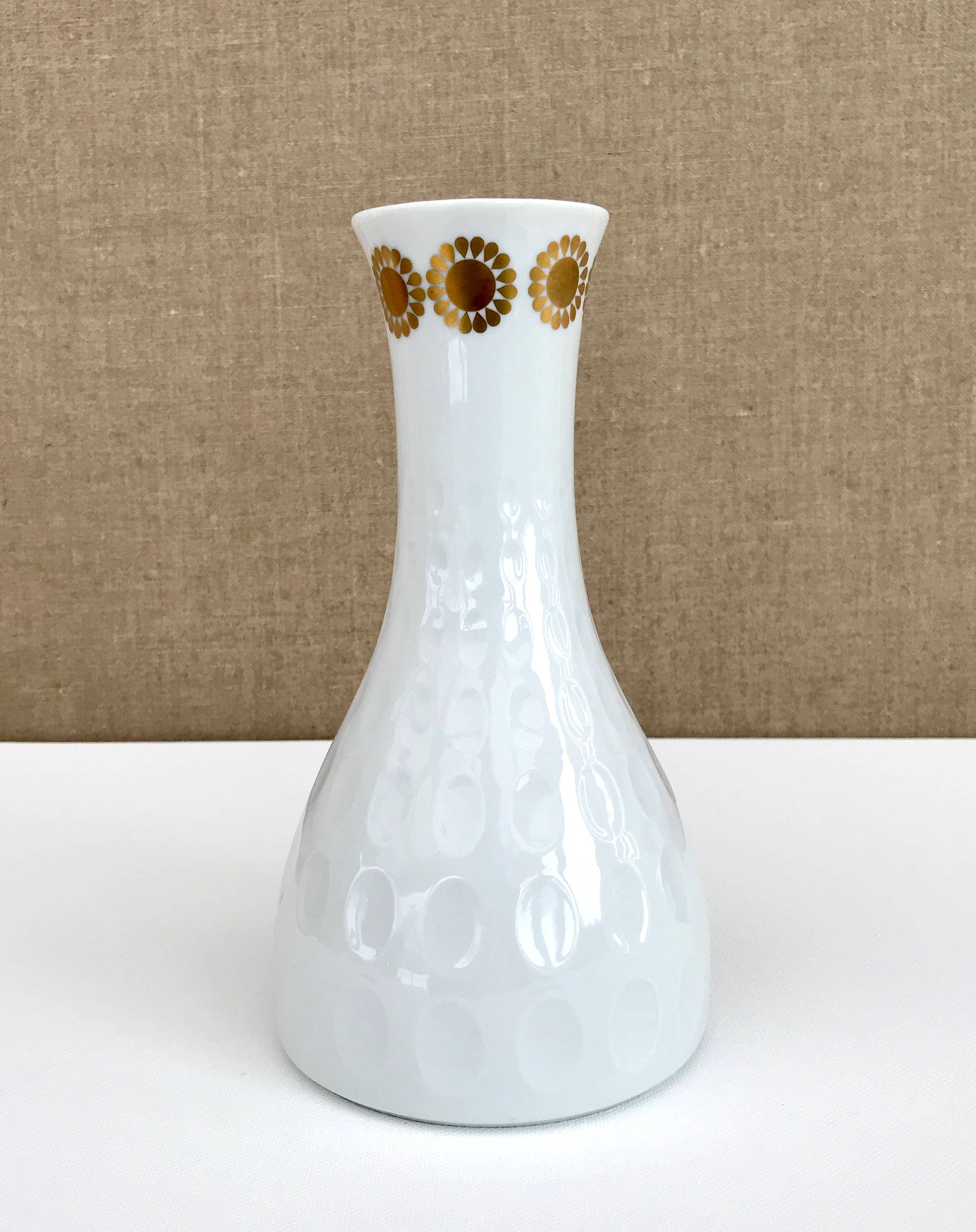 Des Années 60 Allemand Vase/Eschenbach/Porcelaine Blanche/Mid Century Moderne/Retro/Or Décor/Made in